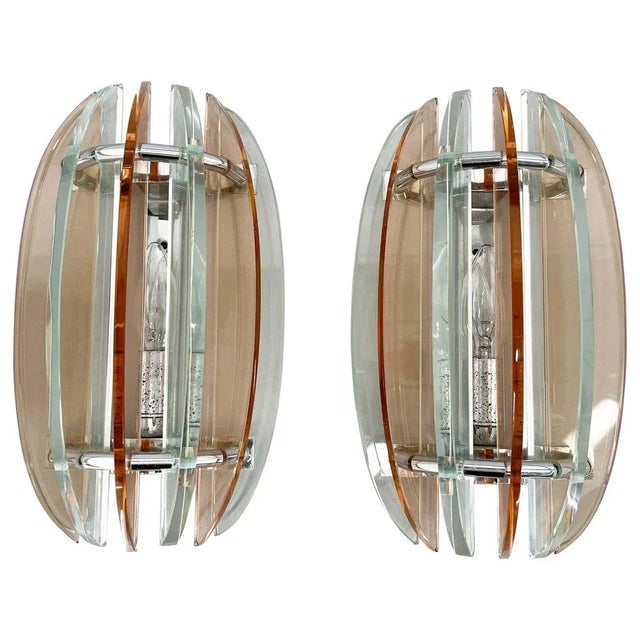 Italian Murano Glass & Chrome Sconces by Veca, 1970s, Set of 2 For Sale - Image 12 of 12