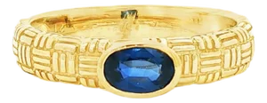 Late 20th Century 18k Yellow Gold Suna Oval Natural Sapphire Parquet Design Band Ring, Size 8