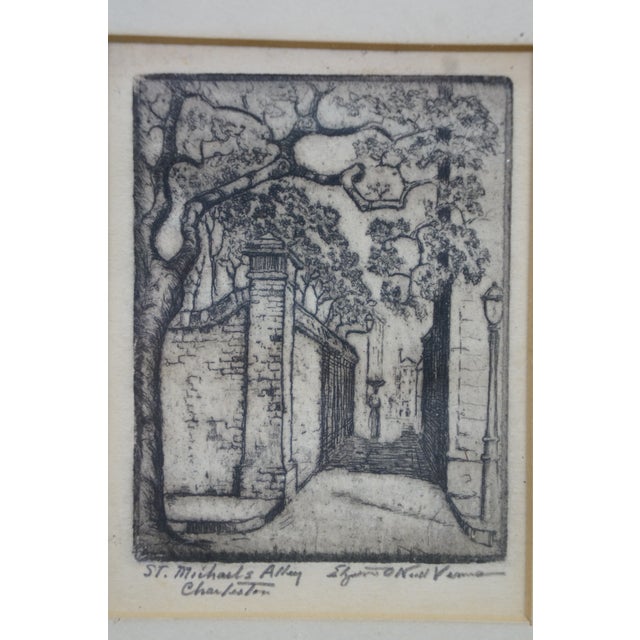 Mid 20th Century 4 Elizabeth O'Neill Verner Charleston Sc Architectural Cityscape Etchings Framed For Sale - Image 12 of 14