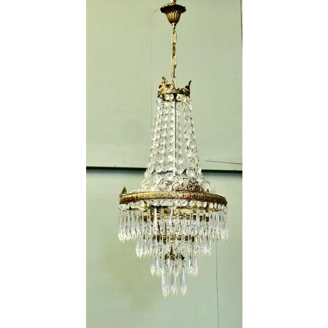 Large French Empire Style Crystal Waterfall Chandelier, 1920 For Sale - Image 4 of 8