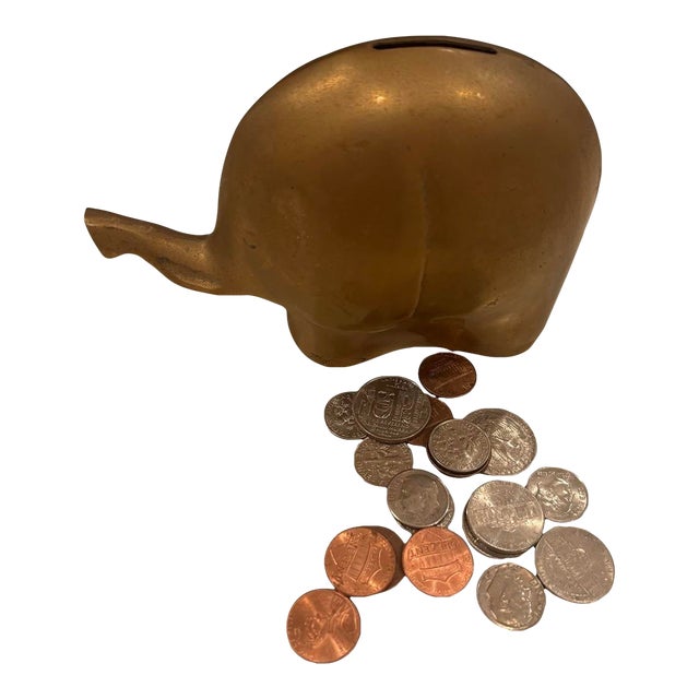 Vintage Brass Elephant Bank Made in Korea Trunk Up W/Brass Stopper 1960’s For Sale