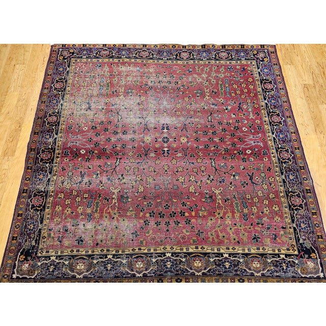 19th Century Indian Agra Rug, Wool Pile, Allover Floral Design, Square, 7' x 7' For Sale In Chicago - Image 6 of 13