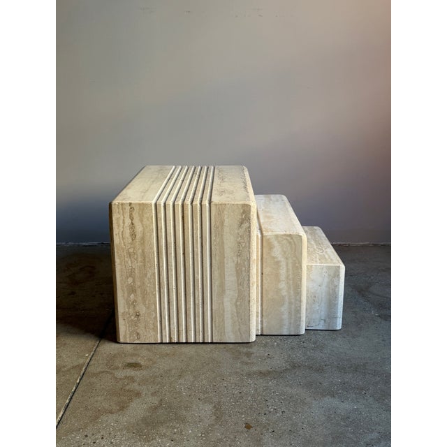 Postmodern Travertine Nesting Side Tables, a Set of 3 For Sale In New York - Image 6 of 12