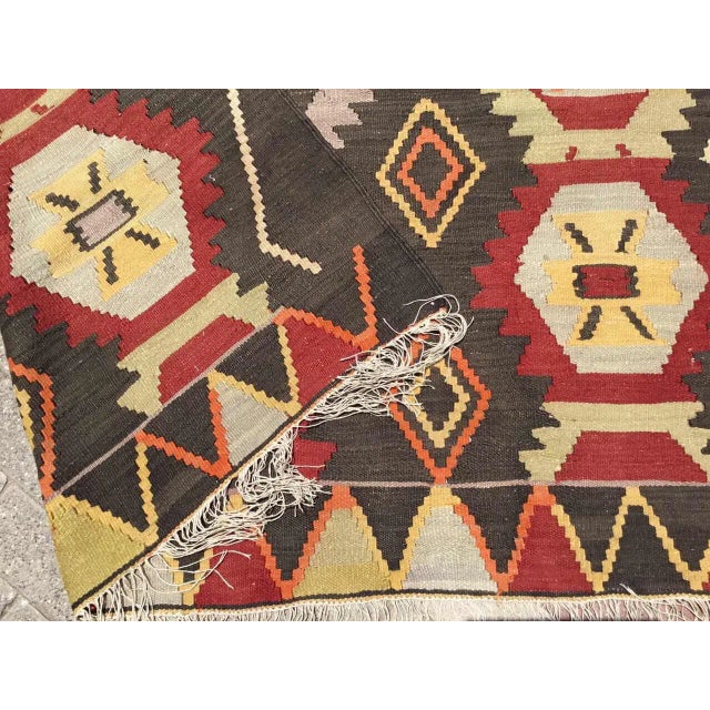 Brick Red Vintage Turkish Kilim Rug - 68.5" X 110" For Sale - Image 8 of 9