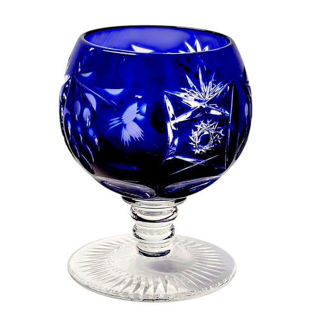 Late 20th Century Ajka Hungary Cobalt Cut-to-Clear Miniature Brandy Snifter — 3" Crystal For Sale - Image 5 of 12