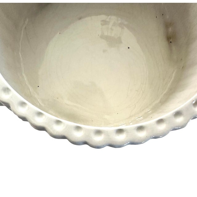 Ceramic Vintage Italian White Faux Bamboo Glazed Ceramic Cache Pot / Cachepot / Jardinere/ Planter With Ring Handles by Mottahedeh, Circa 1960 For Sale - Image 7 of 8