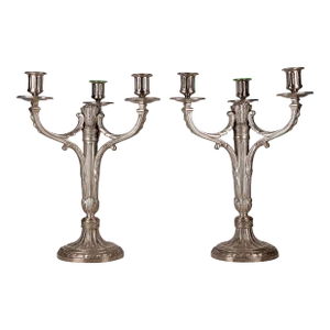 Pair of Early 20th Century Plated 3-Arms Candelabras From France by the Company Christofle