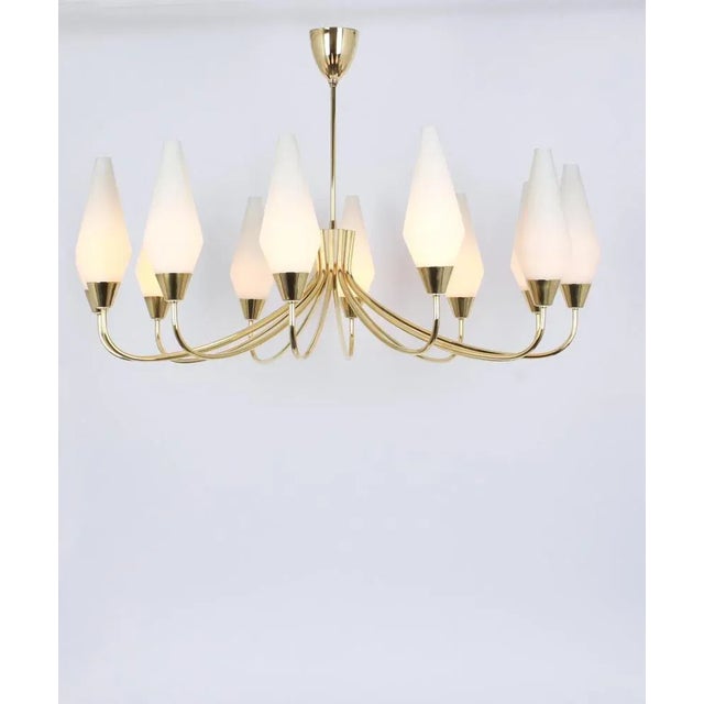 Metal Large Glass Classic Chandelier in the Style of Stilnovo, 1950s For Sale - Image 7 of 8
