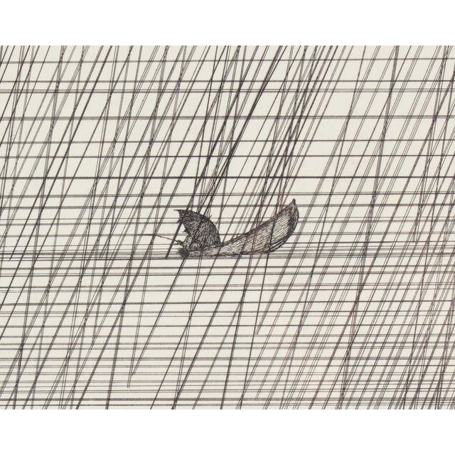 Abstract 1982 “Fisherman in a Rainstorm” Abstract Etching by Art Hansen For Sale - Image 3 of 9