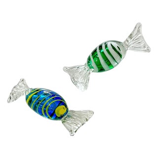 Set of Two Hand Blown Italian Glass Large Size Candies For Sale