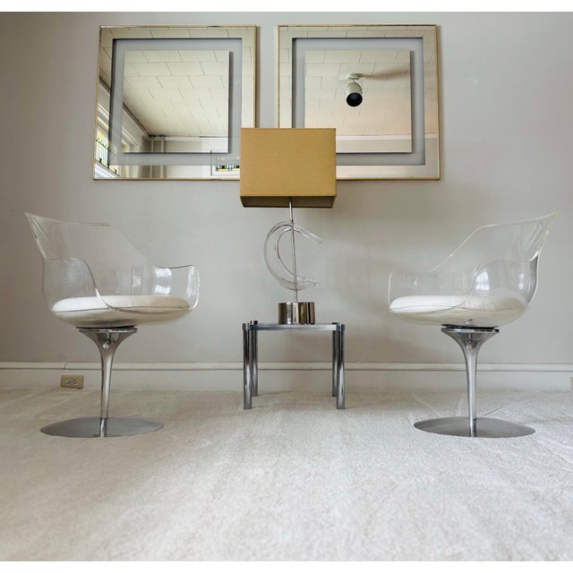 This lamp is massive! It features a sculptural wave-like base that is made of solid Lucite. The cylindrical base is...