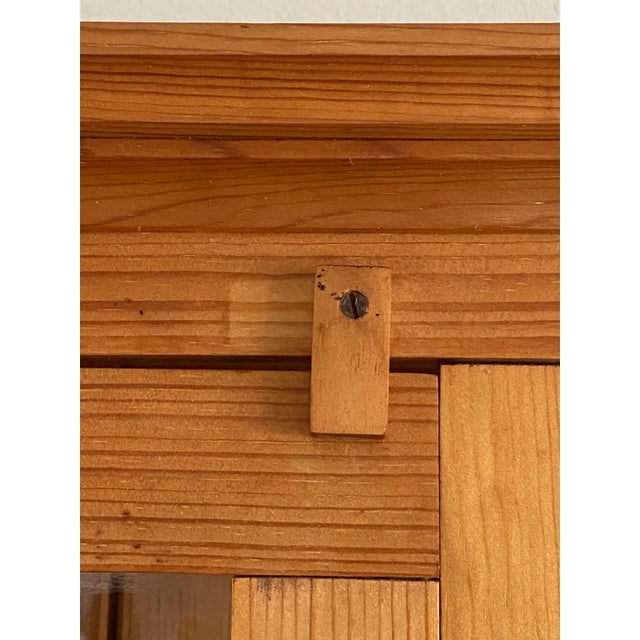 Slim Profile 1970s Shaker Style Pine Desk and Hutch + Glass Doors, 2 Pieces For Sale - Image 12 of 14