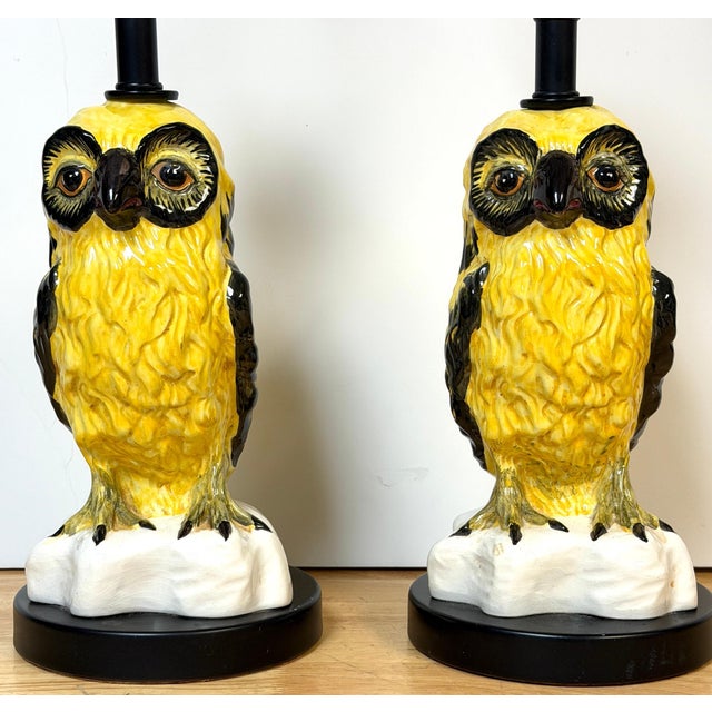 Pair of Mid-Century Italian Spectacled Owl Pottery Lamps, 1960s For Sale - Image 11 of 18