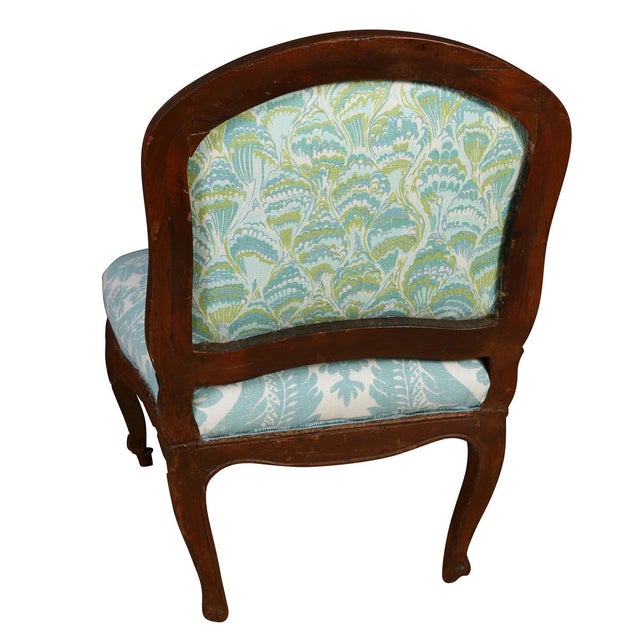 French Custom Venise Upholstered French Slipper Chair With Carved Wood Frame For Sale - Image 3 of 3