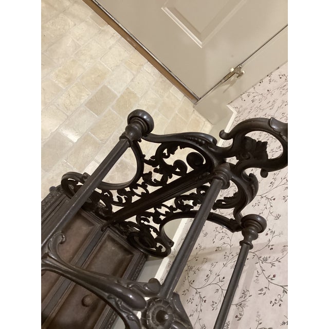 Victorian Rococo French-Inspired Scrollwork Cast Iron Umbrella Stand 1800’s Rare Originally From an Expensive Hotel in the 1800’s For Sale - Image 11 of 11