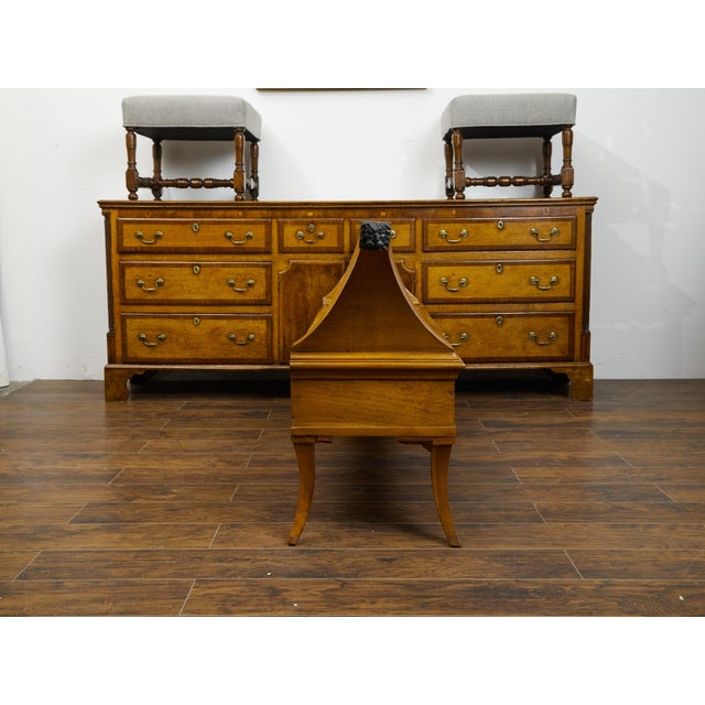 French 1820s Restauration Walnut Bench with Lift-Top Seat and Curving Arms For Sale - Image 10 of 12