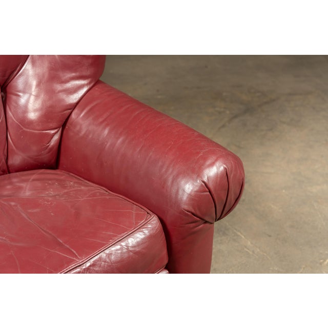 Vintage Tufted Leather Churchill Chair With Ottoman in Burgundy For Sale - Image 11 of 11
