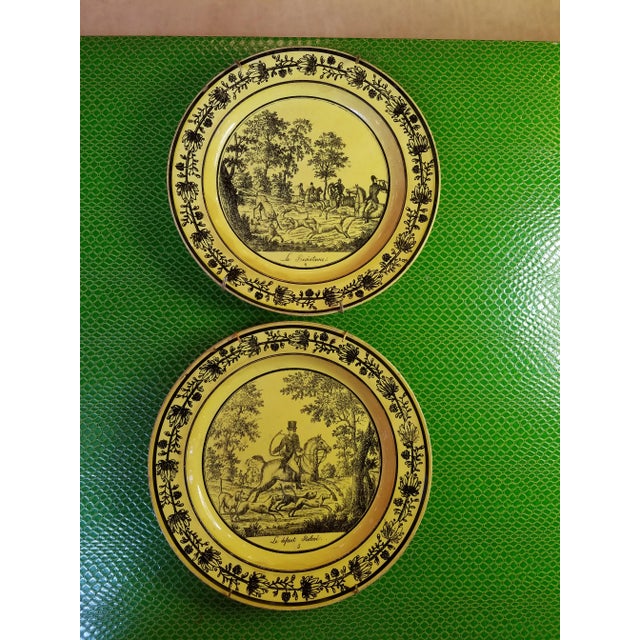 18th Century French Canary Yellow Creil Plates With Hunting Scenes - a Pair For Sale - Image 10 of 10