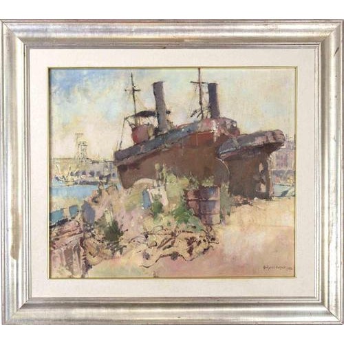 1950s Dimitri Godycki Cwirko, Beached Boat, 1957, Oil on Canvas, Framed For Sale - Image 5 of 5