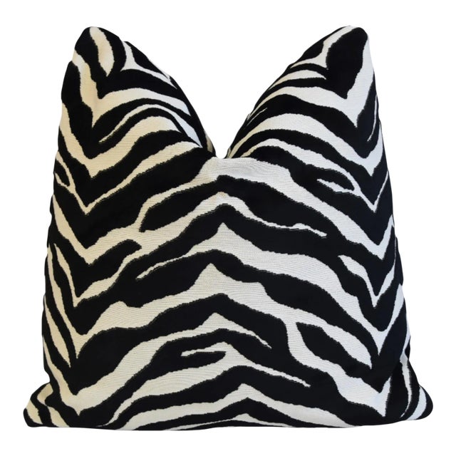 Designer Maxwell Fabrics Zebra Stripe Velvet Feather/Down Pillow 21" Square For Sale