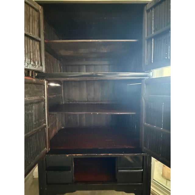 Chinese Mid 20th Century Chinese Elm and Bamboo Storage Cabinet For Sale - Image 3 of 4