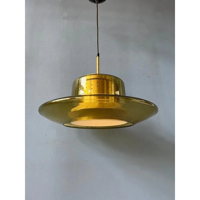 Mid-Century Space Age Yellow Smoked Glass Pendant Lamp from Dijkstra For Sale - Image 8 of 11