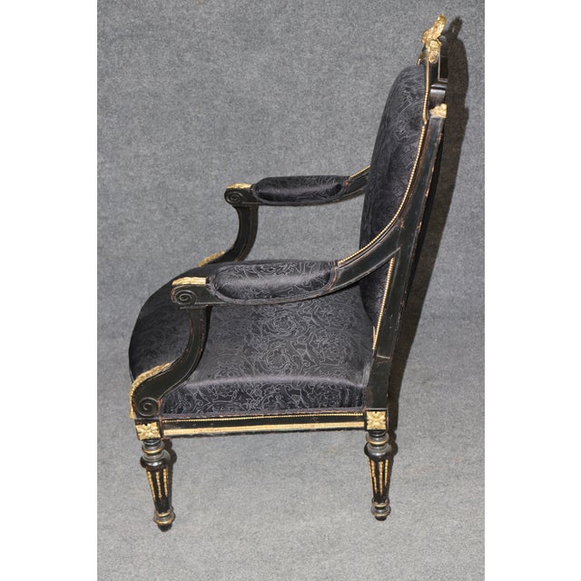 Black Fine Quality Distressed Ebonized French Bronze Mounted Louis XVI Armchair For Sale - Image 8 of 9