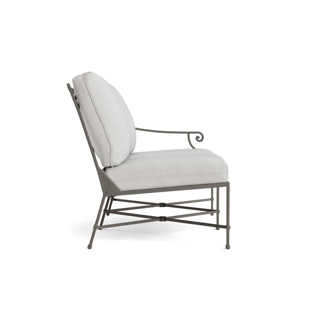 Contemporary Brown Jordan Venetian Right Arm Loveseat, Mica frame with Fusion Dove fabric For Sale - Image 3 of 11