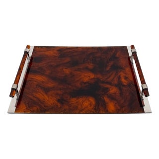 Large Faux Tortoiseshell Acrylic Glass Serving Tray in the style of Christian Dior, 1970s For Sale