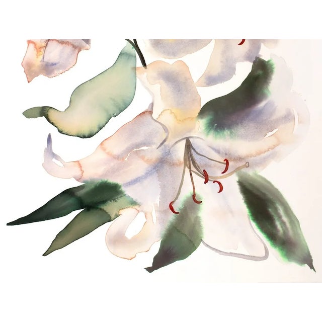Abstract "Lilies No. 4" Contemporary Original Botanical Flowers Watercolor Painting by Elizabeth Becker For Sale - Image 3 of 3
