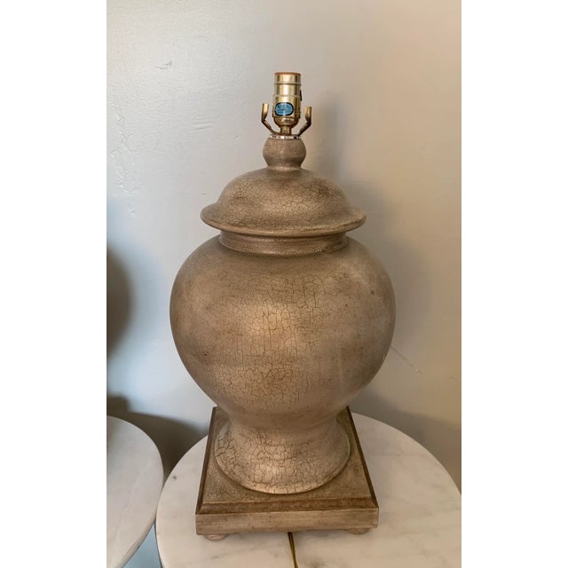 25" Ginger Jar Tan Ceramic Crackle Faux Finish Lamp Bases - a Pair For Sale - Image 4 of 11