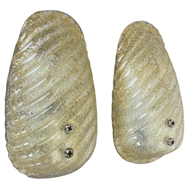 Murano Gold Flake Ice Glass Wall Sconces, Germany, 1980s, Set of 2 For Sale