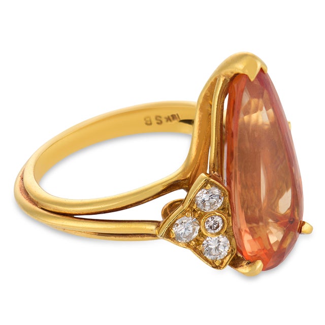 Vintage 7.30 Carat Imperial Topaz Diamond 18k Yellow Gold Cocktail Ring, Size 7.25 For Sale - Image 4 of 6