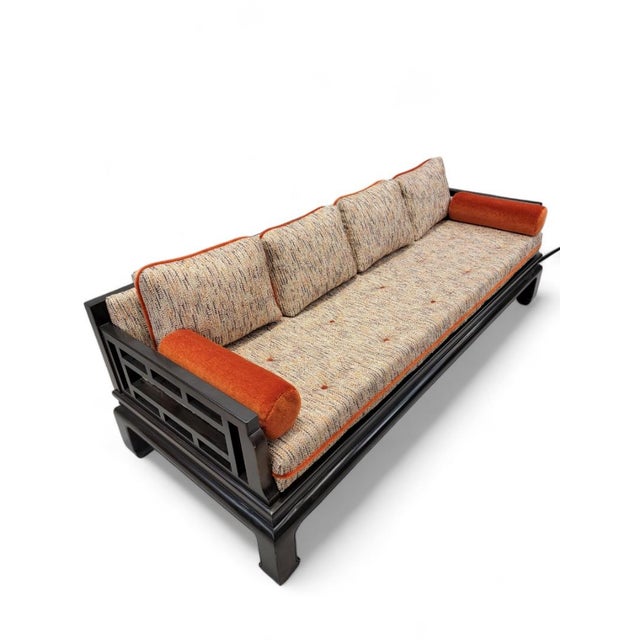 Wood Mid Century Modern Michael Taylor Oriental Ming Sofa and Chair Set Newly Reupholstered For Sale - Image 7 of 11