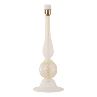 Silk White Murano Glass Table Lamp with Gold Leaf Decor, Italy, 1980s For Sale
