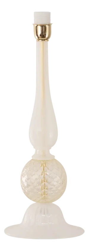 Silk White Murano Glass Table Lamp with Gold Leaf Decor, Italy, 1980s