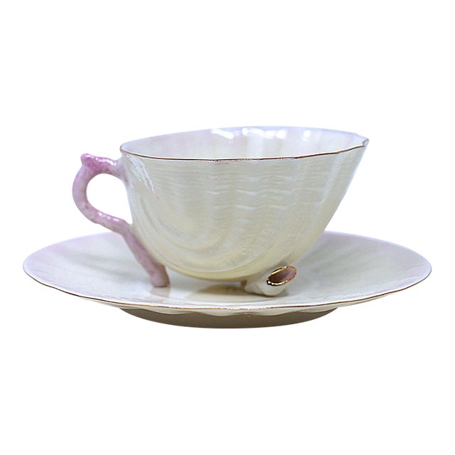 Vintage Belleek Neptune Teacup & Saucer For Sale