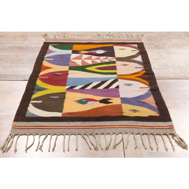 Beige Vintage Tessellated Fish Zapotec Kilim Rug, 02'08 X 04'09 For Sale - Image 8 of 10