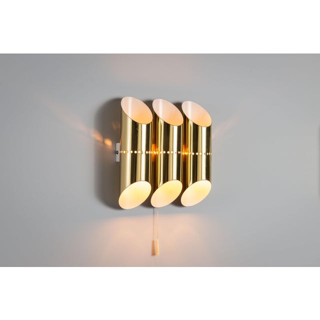 Metal Triple Cylindrical Wall Lamps in Brass with Perforated Shades, 1970s, Set of 2 For Sale - Image 7 of 14