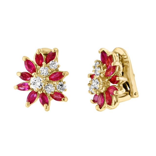 1.6Ct Natural Marquise Ruby& .80 Ct Diamond Clip on Earring 18 KYG For Sale - Image 15 of 18