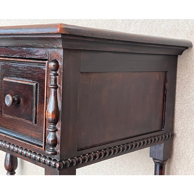 Spanish Console Chest Table With Two Carved Drawers and Original Hardware For Sale - Image 9 of 13