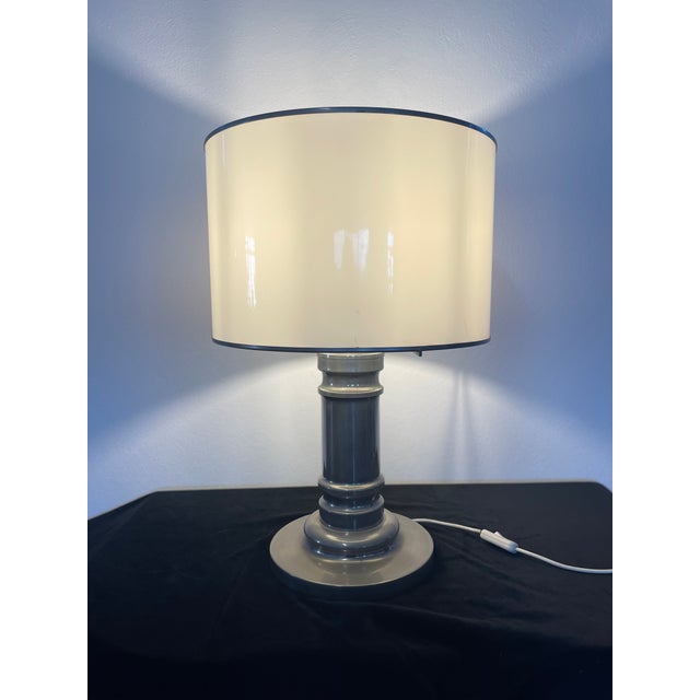 Metal lamp with its original metal-finished acrylic glass shade by Vit Kellj One of a kind, it can be placed in both...
