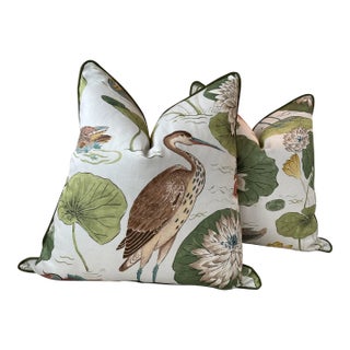 GP & J Baker "Ellingham" in Green 22" Down-Filled Pillows - a Pair For Sale