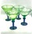 A vibrant set of four vintage Mexican handblown margarita glasses featuring wide, conical bowls in translucent spring...