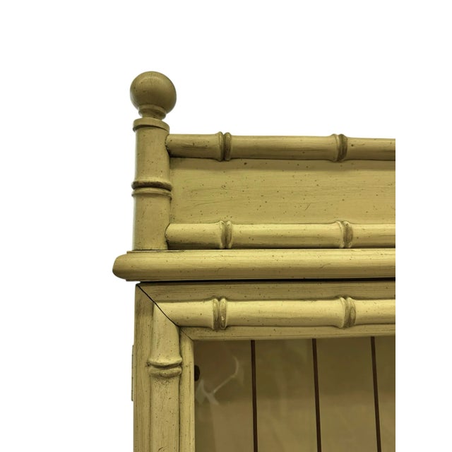 Vintage Palm Beach Regency Faux Bamboo Buttery Cream Colored China Cabinet For Sale - Image 11 of 12