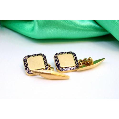 Yellow Gold Cufflinks with Enamelled Applications, Set of 2 For Sale - Image 5 of 6