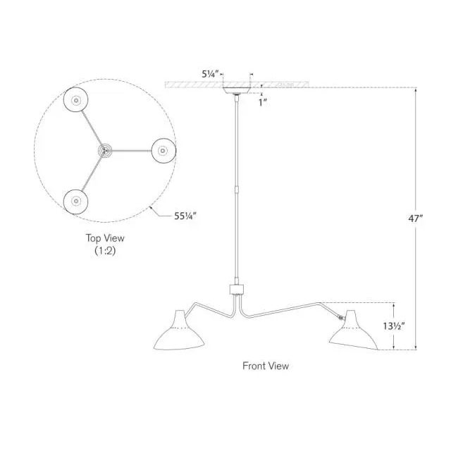 Modern AERIN for Visual Comfort Signature Charlton Large Triple-Arm Chandelier in Black For Sale - Image 3 of 3