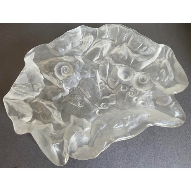 This beautiful 1980s abstract glass bowl was made in France and is made of quite thick molded glass, snails climbing over...