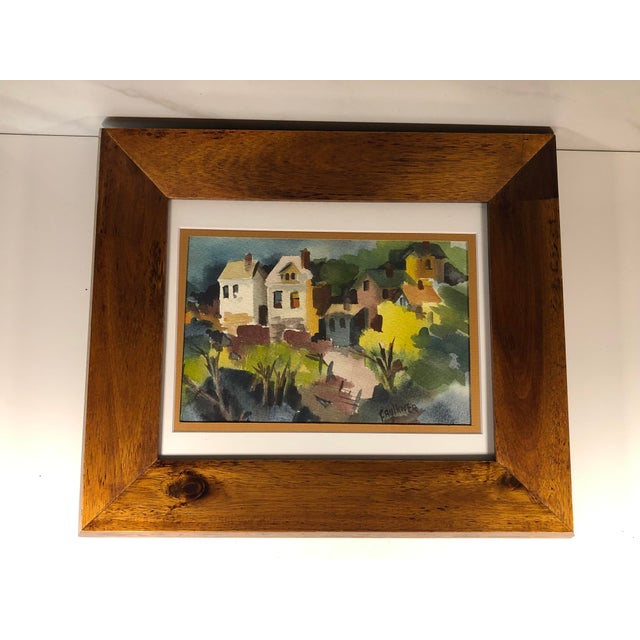 Original 1970s Abstract Village Watercolor by Anne Faulkner, Signed & Framed For Sale - Image 4 of 12