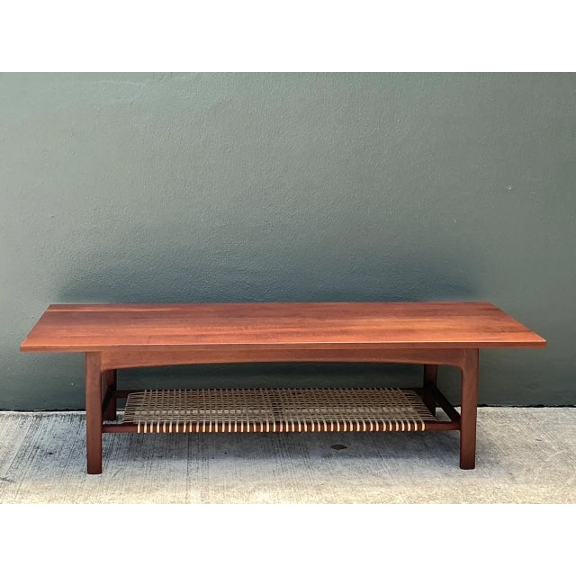 Sienna Vintage Swedish Dux Woven Leather and Teak Coffee Table For Sale - Image 8 of 12